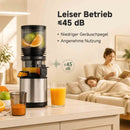 AMZCHEF Entsafter - Slow Juicer mit 158 mm großem Einfüllschacht für Ganze Gemüse und Obst, leicht zu reinigen, Kaltpress-Entsafter mit Saft- und Tresterbecher, hohe Saftausbeute, Silber/Schwarz