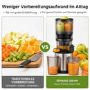 AMZCHEF Entsafter - Slow Juicer mit 158 mm großem Einfüllschacht für Ganze Gemüse und Obst, leicht zu reinigen, Kaltpress-Entsafter mit Saft- und Tresterbecher, hohe Saftausbeute, Silber/Schwarz