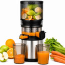 AMZCHEF Entsafter - Slow Juicer mit 158 mm großem Einfüllschacht für Ganze Gemüse und Obst, leicht zu reinigen, Kaltpress-Entsafter mit Saft- und Tresterbecher, hohe Saftausbeute, Silber/Schwarz
