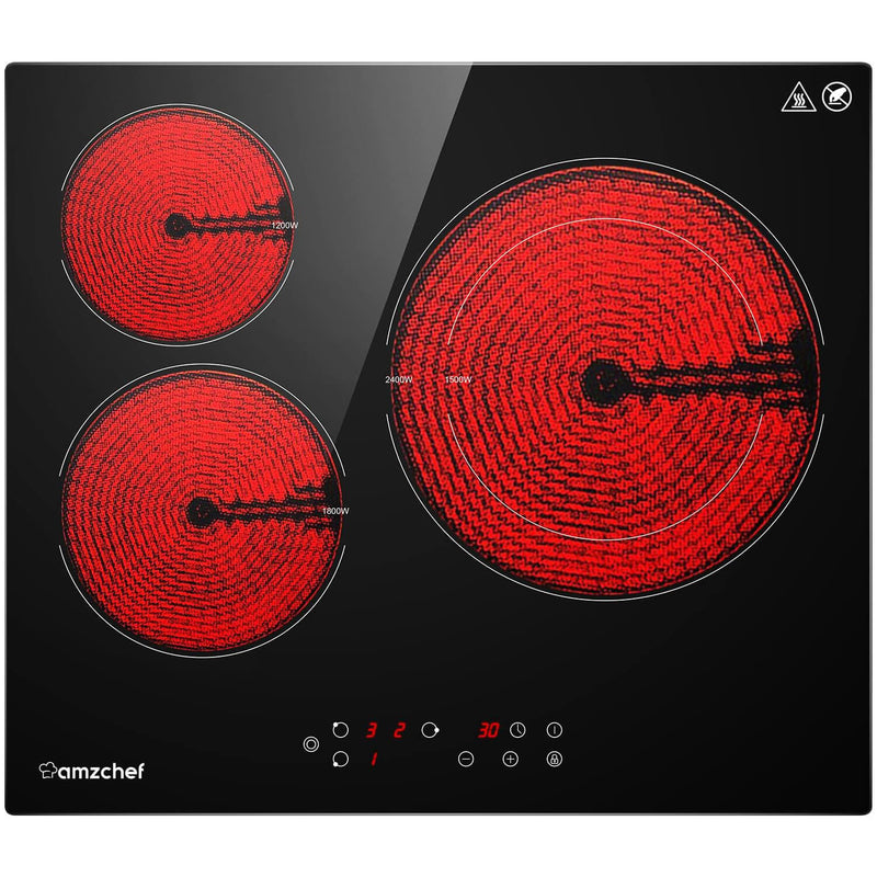 AMZCHEF Glaskeramikkochfeld 60cm herdplatte 3 kochfelder 5400W