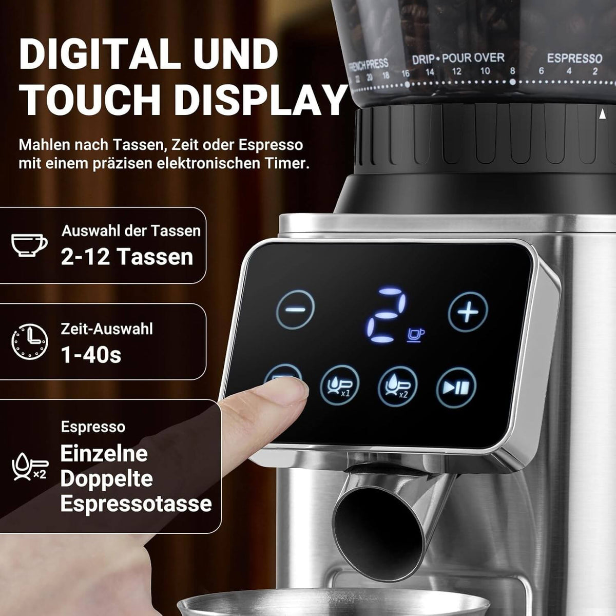 AMZCHEF Elektrische Kaffeemühle Mit 45 Mahlgraden, Produktbild-Vorschau 5