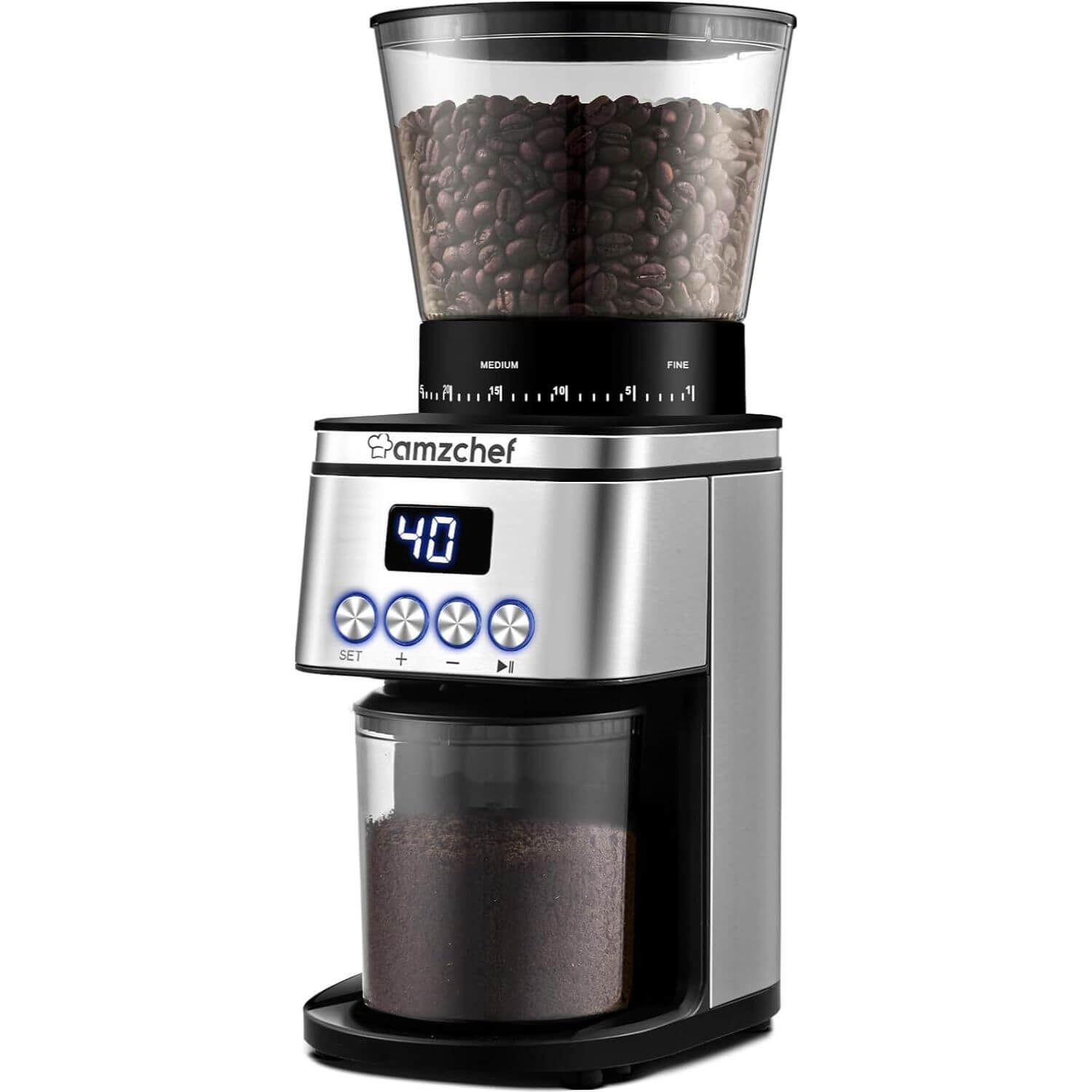 AMZCHEF Elektrische Kaffeemühle – 30 Mahlgrade, 300g Bohnen, LCD
