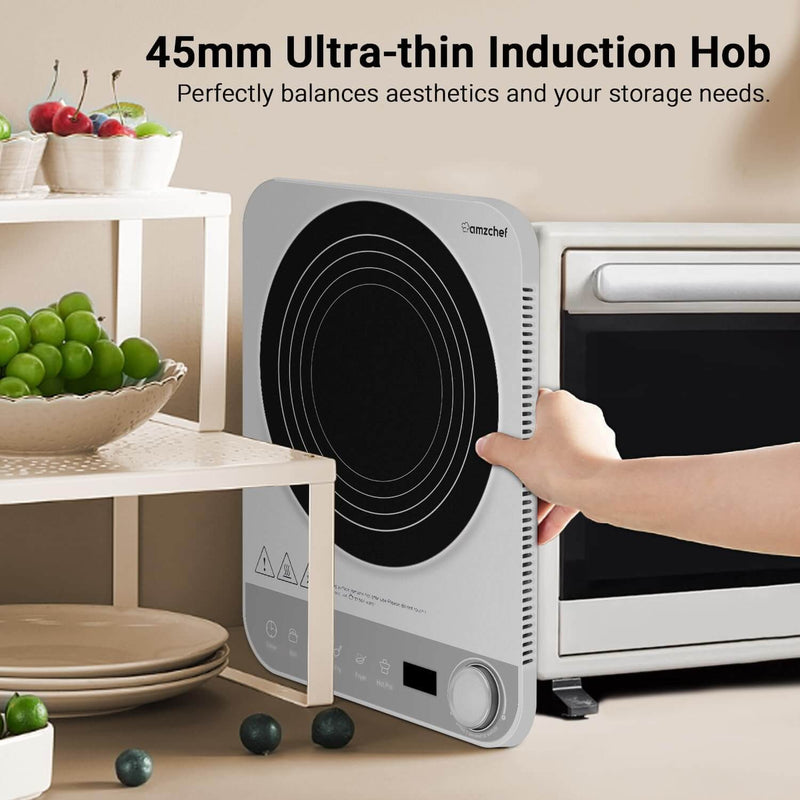 AMZCHEF Einzel Induktionskochplatte 2000W Zilvergrijs