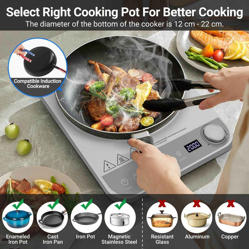 AMZCHEF Einzel Induktionskochplatte 2000W Zilvergrijs