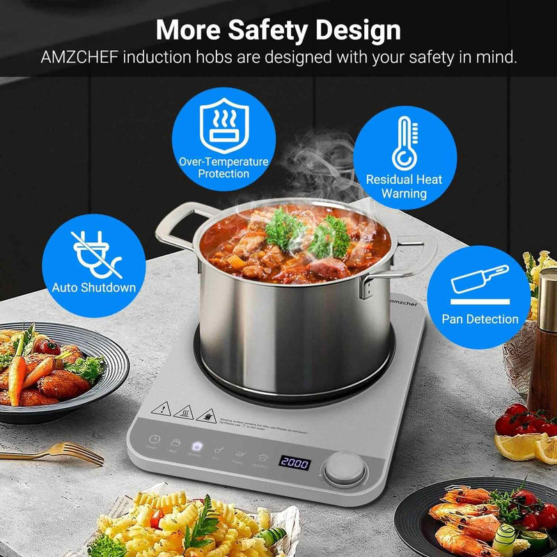 AMZCHEF Einzel Induktionskochplatte 2000W Zilvergrijs