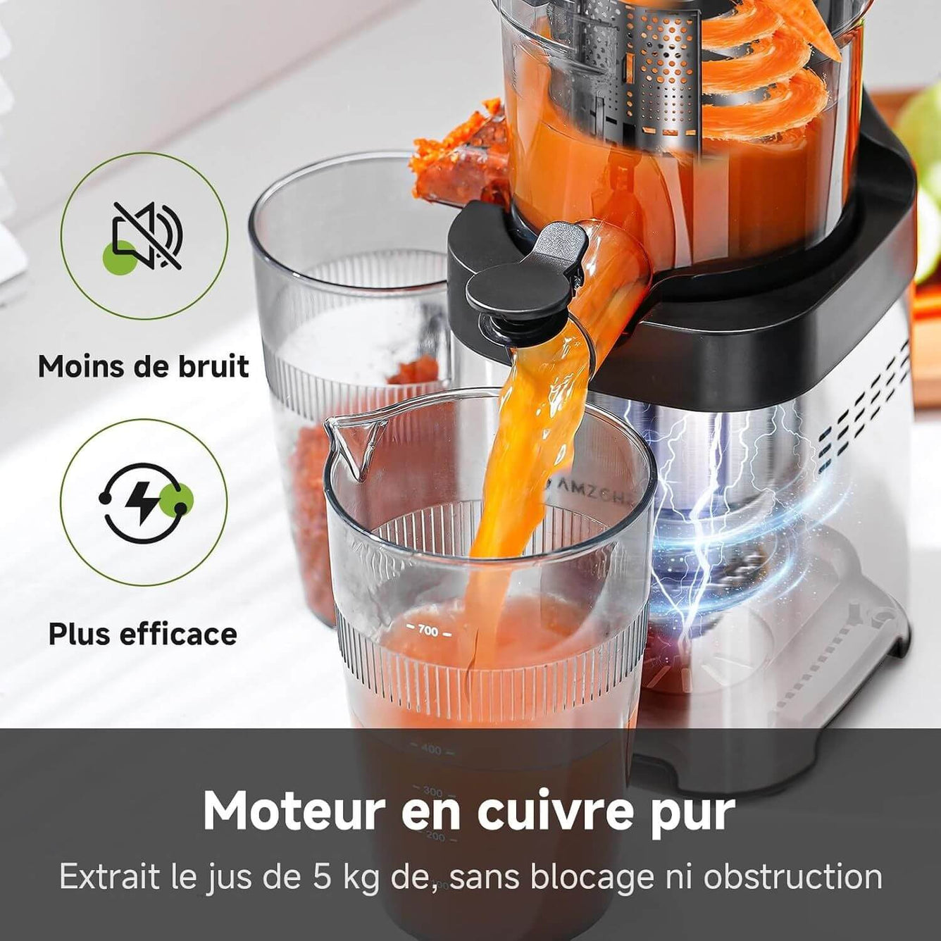 AMZCHEF Twin Helix Kaltpress-Entsafter-136mm