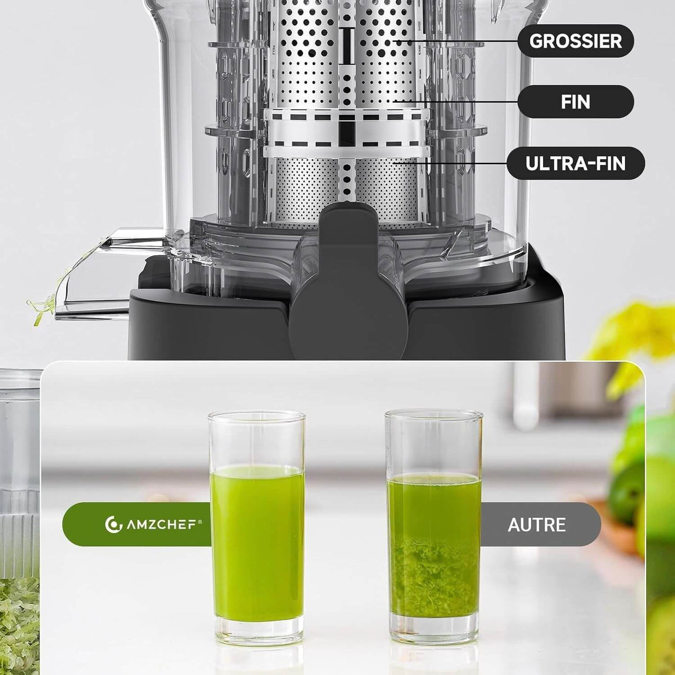 AMZCHEF Twin Helix Kaltpress-Entsafter-136mm