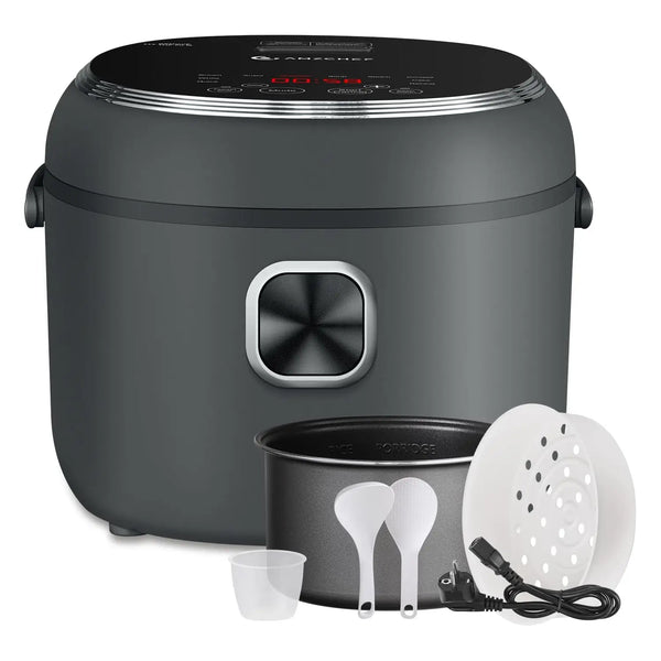 AMZCHEF Multifunktionaler Reiskocher mit Zubehör Antihaftbeschichteter Innentopf, Reislöffel, Suppenlöffel, Dampfeinsatz, Messbecher und Netzkabel.
