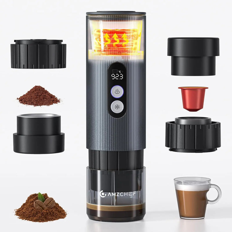AMZCHEF Tragbare 20-Bar-Espressomaschine, kompatibel mit Kapseln und gemahlenem Kaffee.