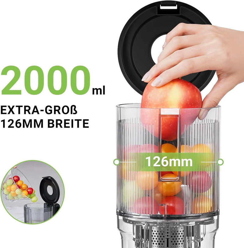 Slow Juicer mit 126MM Öffnung und 2 Liter Kapazität