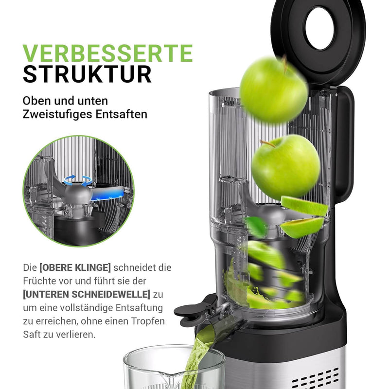 Slow Juicer mit 126MM Öffnung und 2 Liter Kapazität