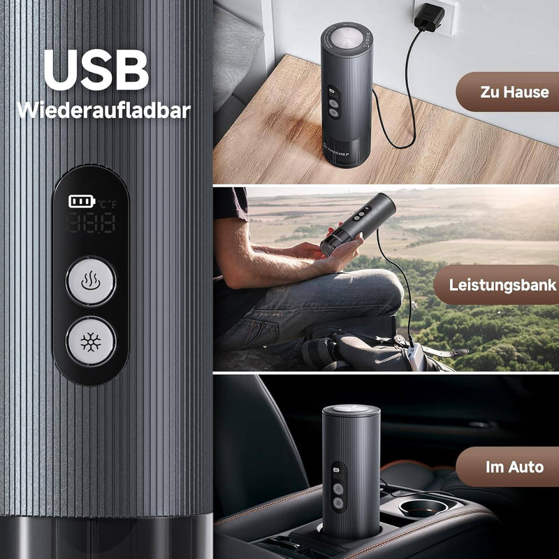 AMZCHEF 20 Bar Mobile Kaffeemaschine mit Akku – für Kaffee pulver und Reisegebrauch