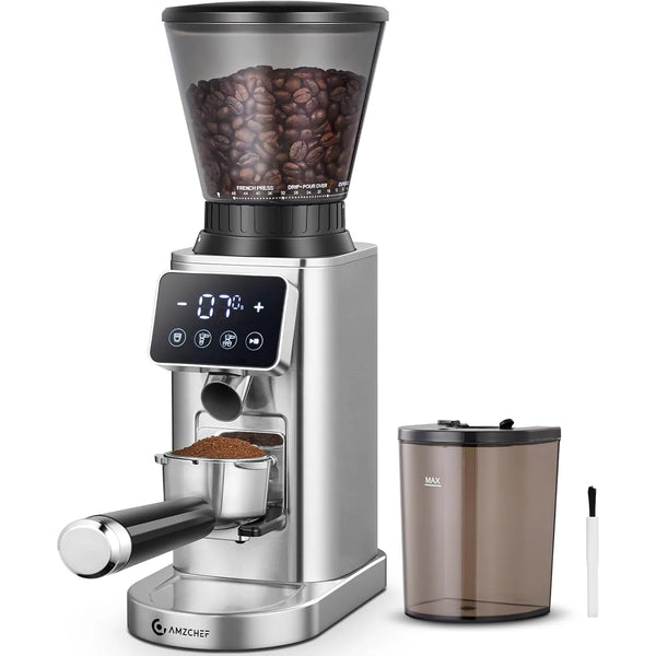 AMZCHEF Kaffeemühle Siebträger Elektrisch mit 48 Mahlgrad Einstellbar