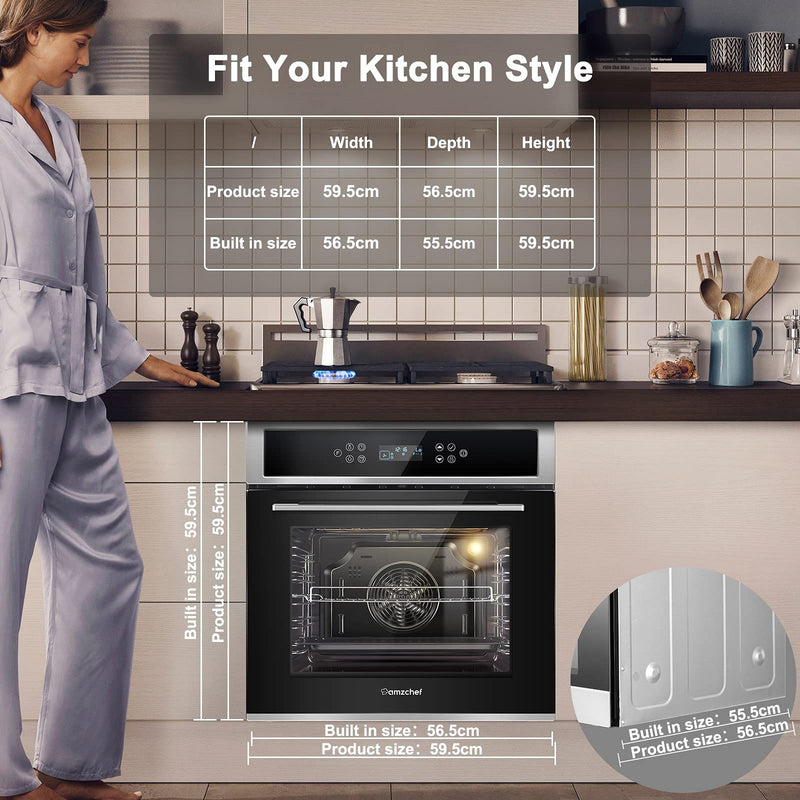 AMZCHEF Einbaubackofen 70 L Backofen Elektro ‎‎AT7010S08-A1