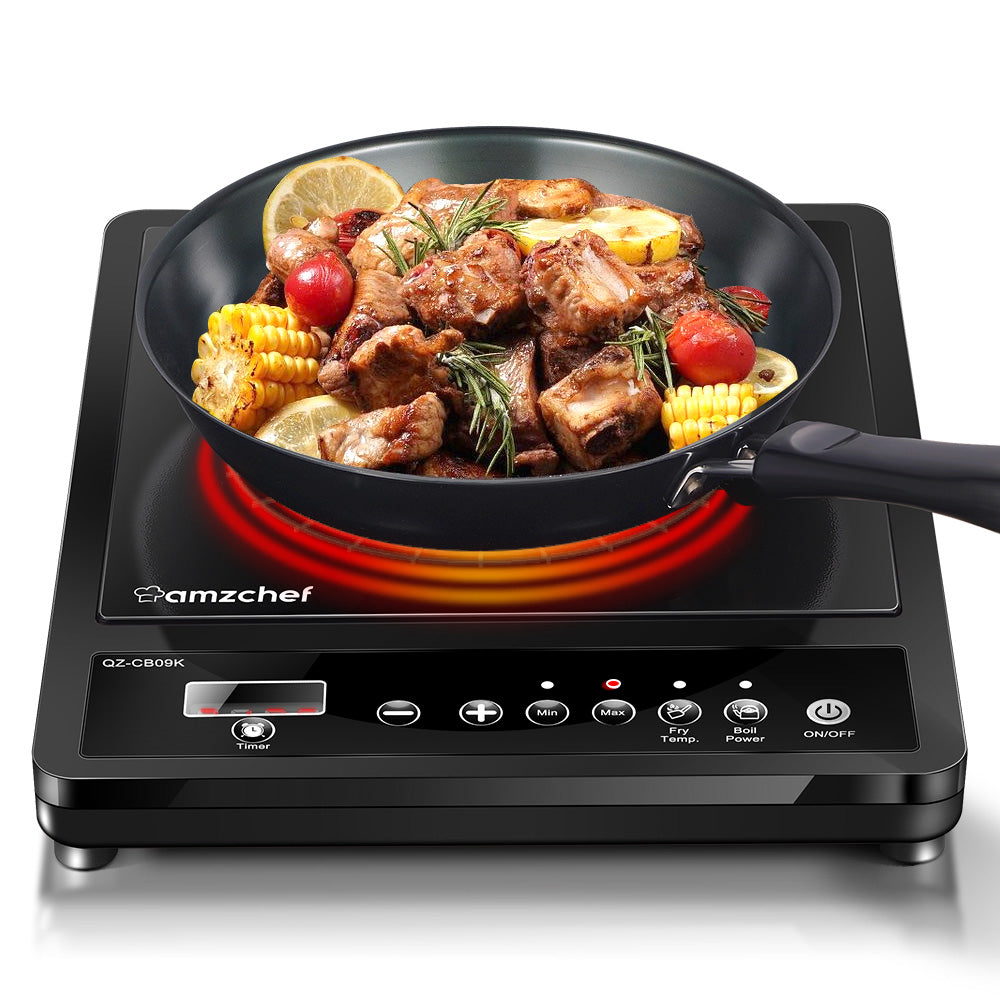 AMZCHEF Einzel-Induktionskochfeld 2000W – 10 Leistungs- & Temperaturstufen, Timer, Tragbar – Für Zuhause & Camping