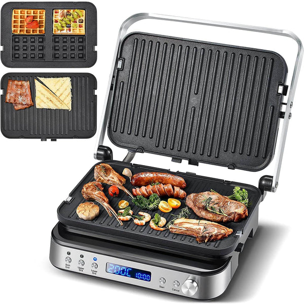 AMZCHEF 3-in-1 Contact Grill, Sandwich Maker/Waffle Iron/180° Double-Sided Optigrill LS-GC02C-H-WP