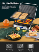 AMZCHEF 3-in-1 Contact Grill, Sandwich Maker/Waffle Iron/180° Double-Sided Optigrill LS-GC02C-H-WP