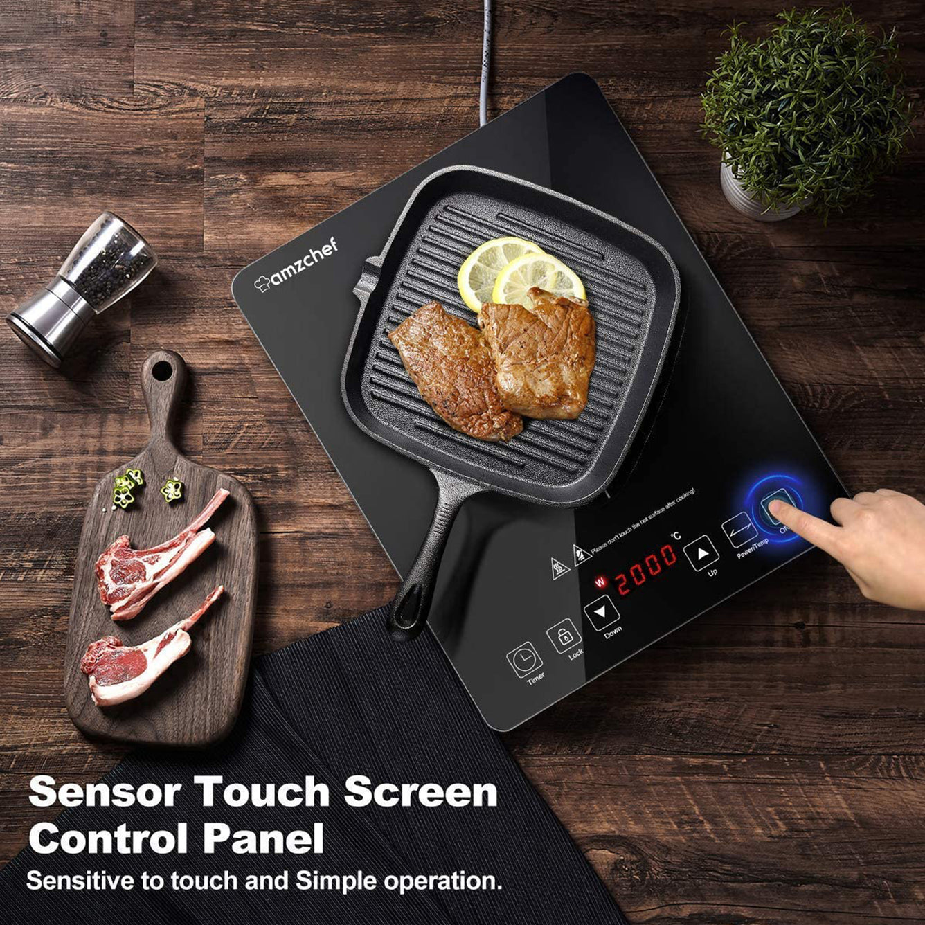 AMZCHEF Induktionskochfeld, Sensor Touch Control Single Induktionskochfeld SK-CB16 Silber