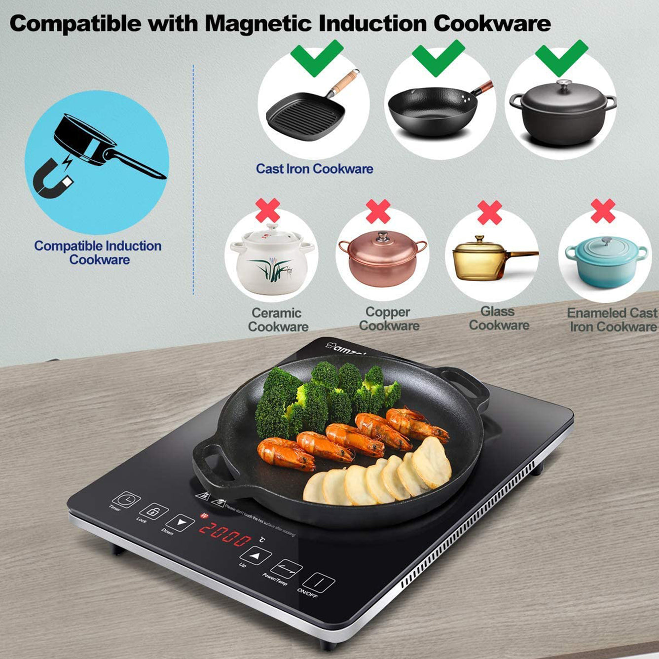 AMZCHEF Induktionskochfeld, Sensor Touch Control Single Induktionskochfeld SK-CB16 Silber