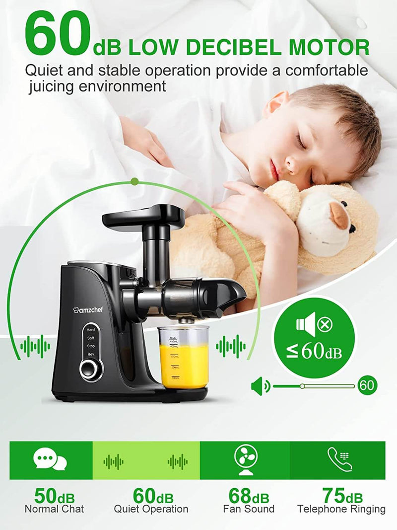 AMZCHEF Slow Juicer  for Fruit and Vegetables, Powerful Juicer GM3001 Black