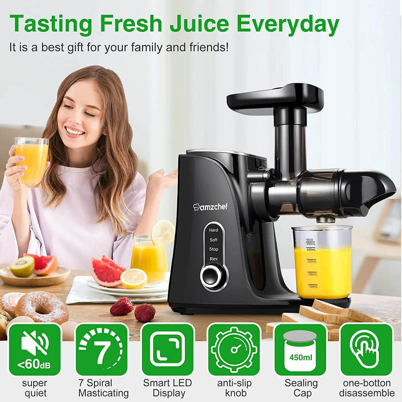 AMZCHEF Slow Juicer  for Fruit and Vegetables, Powerful Juicer GM3001 Black