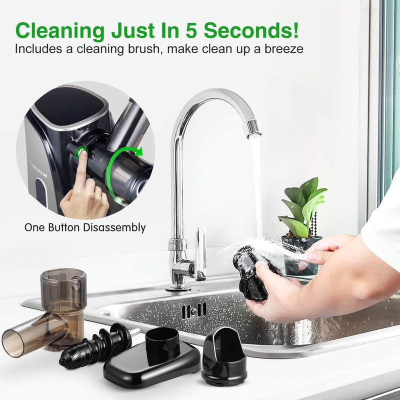 AMZCHEF Slow Juicer  for Fruit and Vegetables, Powerful Juicer GM3001 Grey