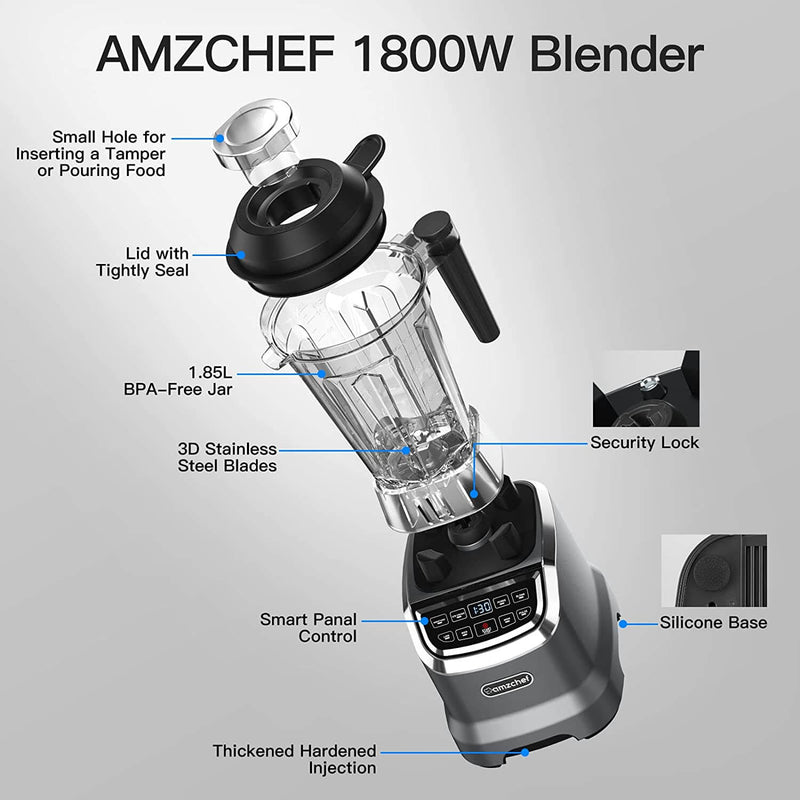AMZCHEF Standmixer - 1800W Mixer Hochleistungsmixer ZM5003
