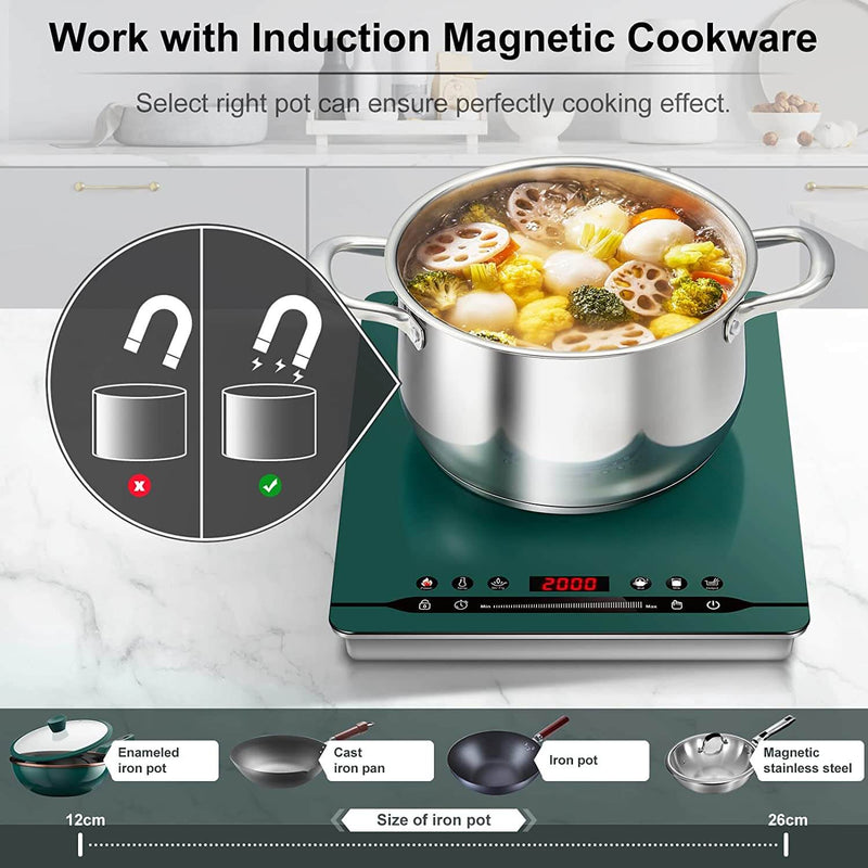 AMZCHEF Single Induction Hob 2000W Portable Induction Plate SK-CB14 Green