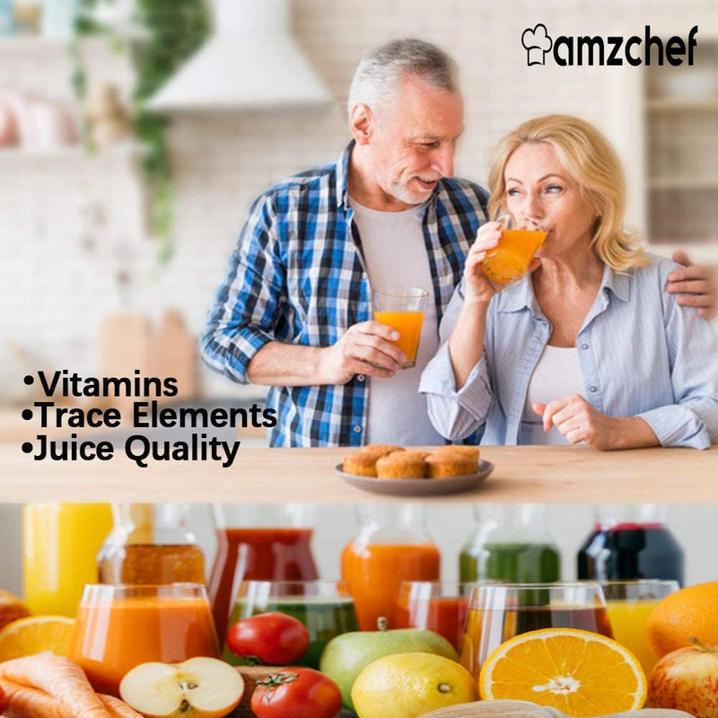 AMZCHEF Slow Juicer Entsafter Gemüse und Obst Profi Entsafter mit Ruhiger Motor & Umkehrfunktion & Saftkanne & Reinigungsbürste