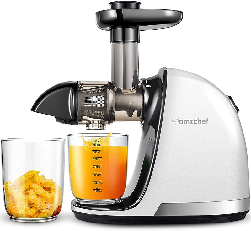 AMZCHEF Slow Juicer Entsafter Gemüse und Obst Profi Entsafter mit Ruhiger Motor & Umkehrfunktion & Saftkanne & Reinigungsbürste