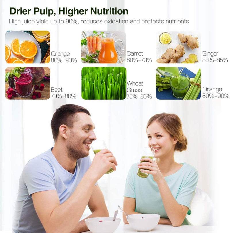 AMZCHEF Slow Juicer Entsafter Gemüse und Obst Profi Entsafter mit Ruhiger Motor & Umkehrfunktion & Saftkanne & Reinigungsbürste