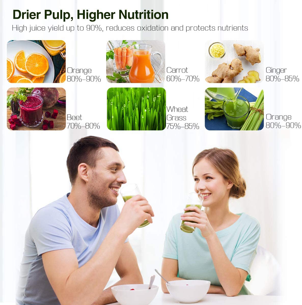 AMZCHEF Slow Juicer Entsafter Gemüse und Obst Profi Entsafter mit Ruhiger Motor & Umkehrfunktion & Saftkanne & Reinigungsbürste