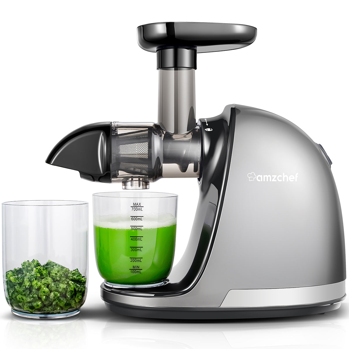 AMZCHEF Slow Juicer Entsafter Gemüse und Obst Profi Entsafter mit Ruhiger Motor & Umkehrfunktion & Saftkanne & Reinigungsbürste
